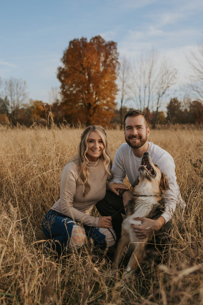 Fall field engagement photos with a dog