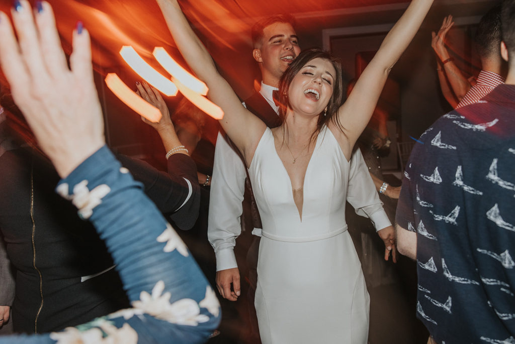 Bride dancing at wedding reception 